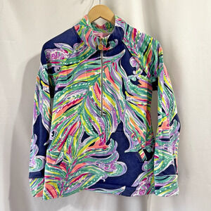 Lilly Pulitzer Don't Leave me Hanging Skipper Pullover Sz Large 1/2 zip Beach